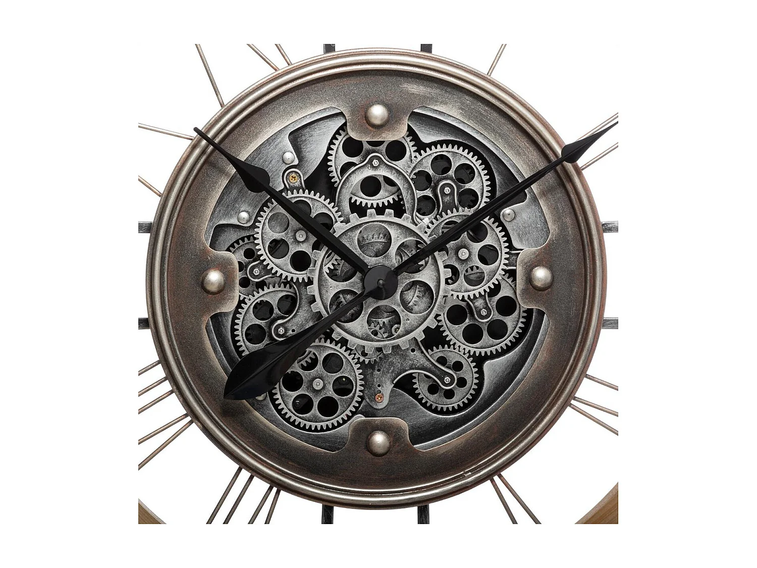 Grande Pendule murale silencieuse en Métal et Bois D 90 cm