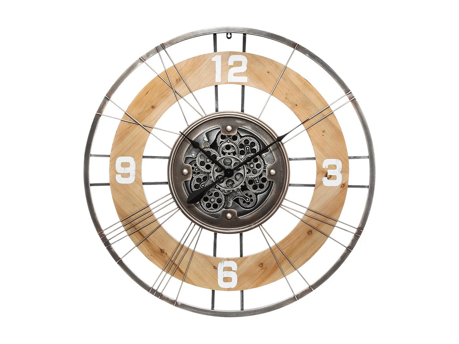 Grande Pendule murale silencieuse en Métal et Bois D 90 cm