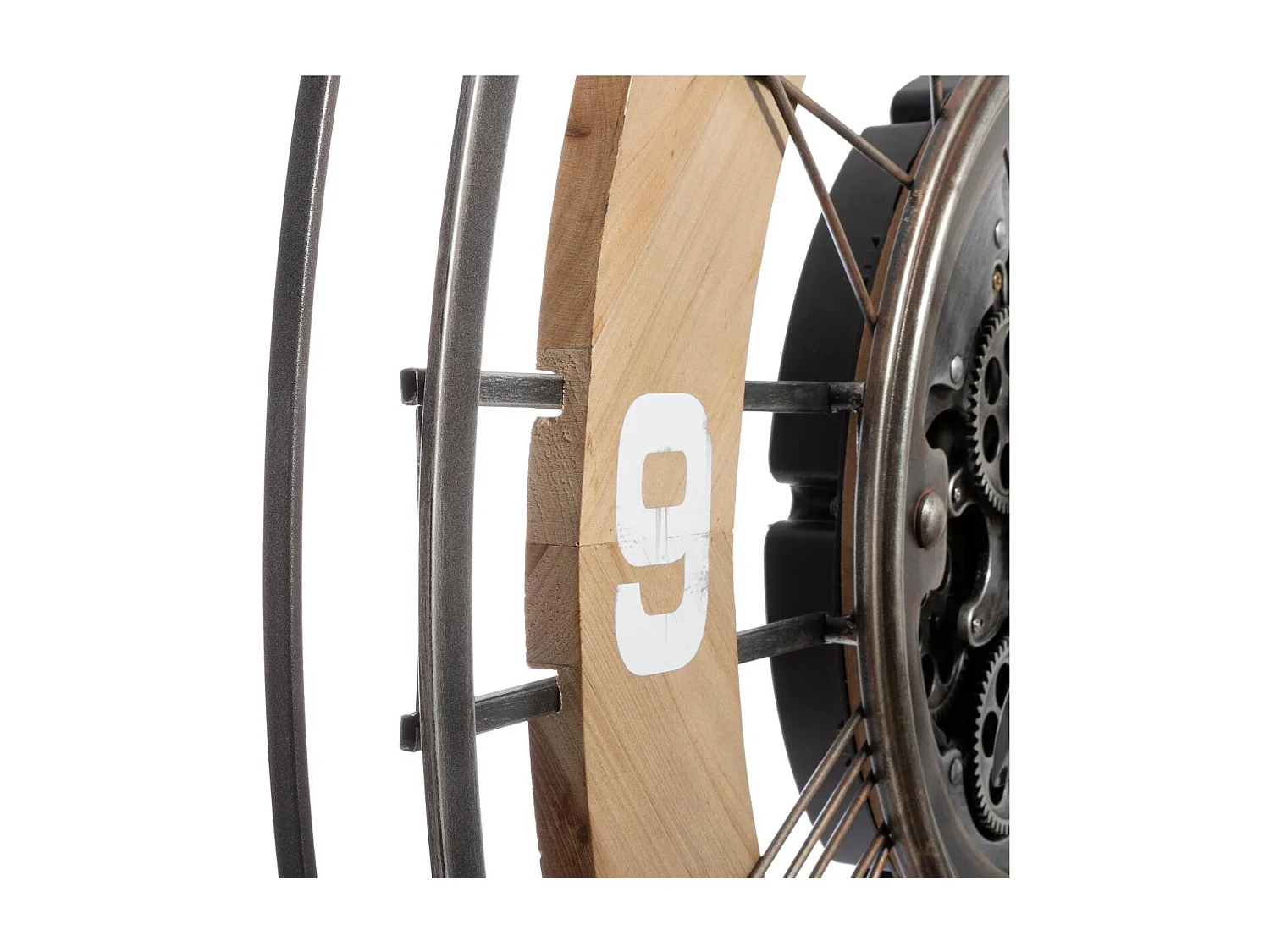 Grande Pendule murale silencieuse en Métal et Bois D 90 cm