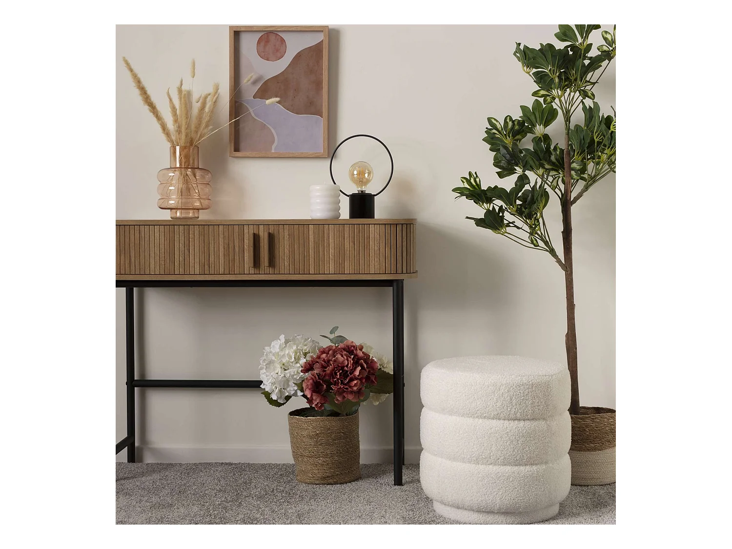 Pouf en Tissu bouclé Blanc D 40 x H 40 cm