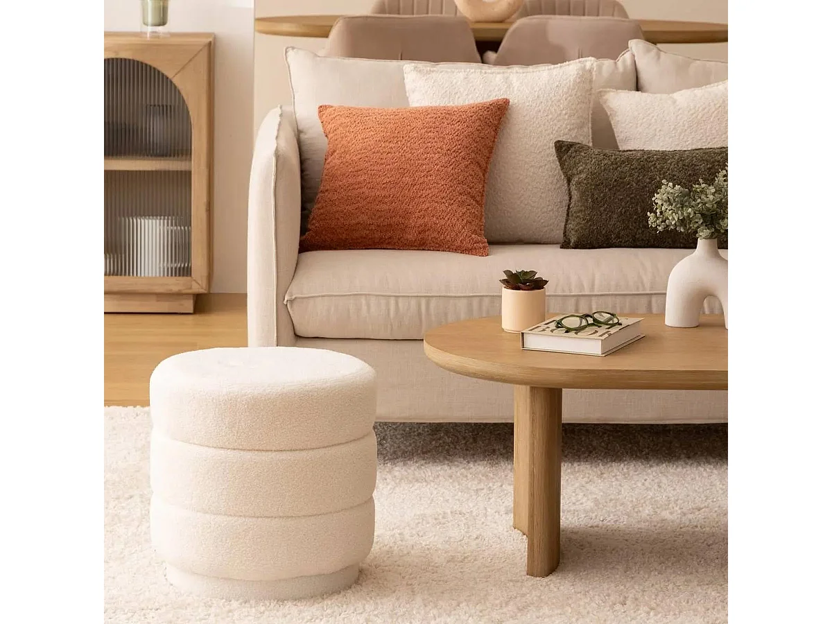 Pouf en Tissu bouclé Blanc D 40 x H 40 cm