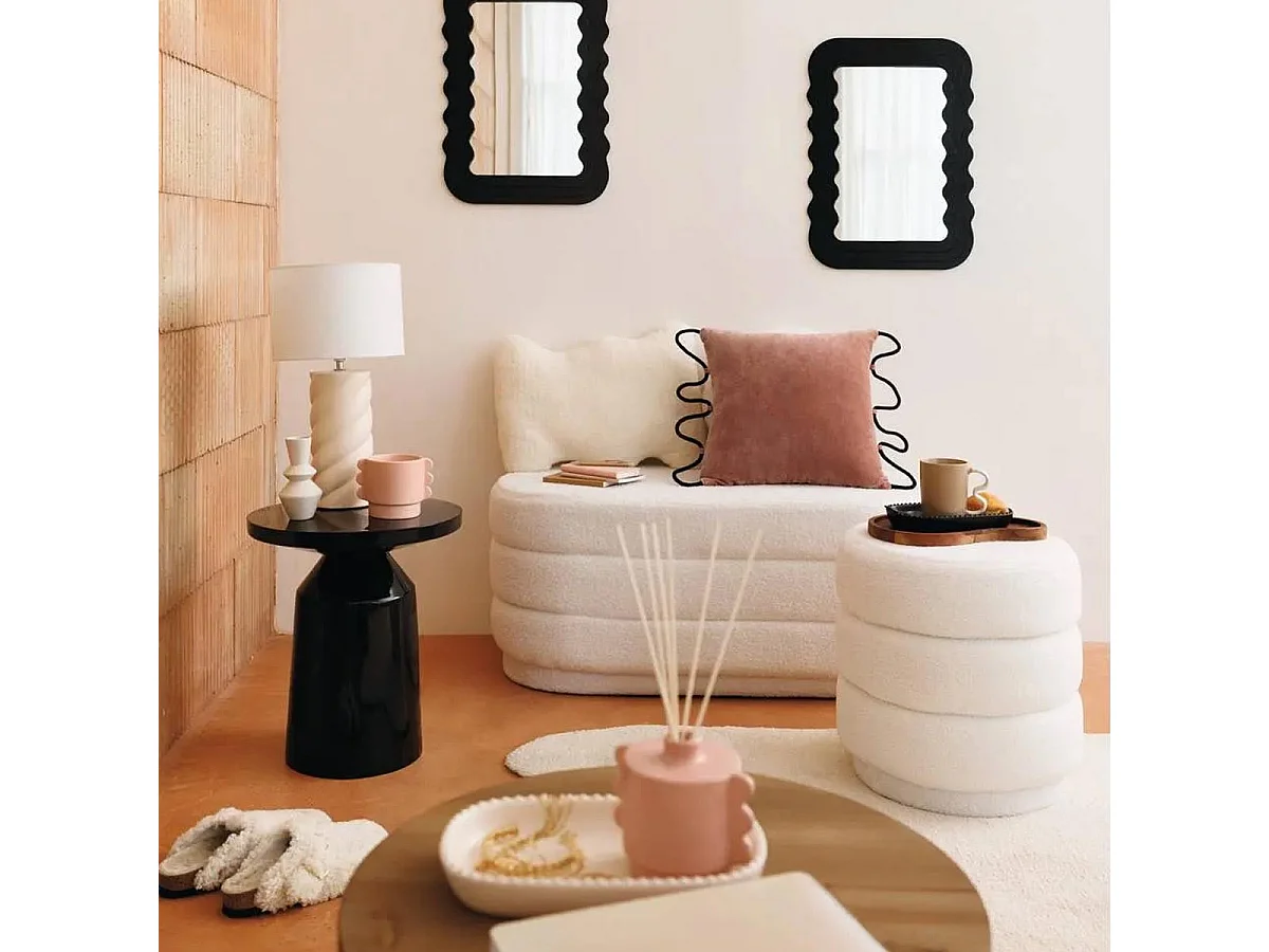 Pouf en Tissu bouclé Blanc D 40 x H 40 cm