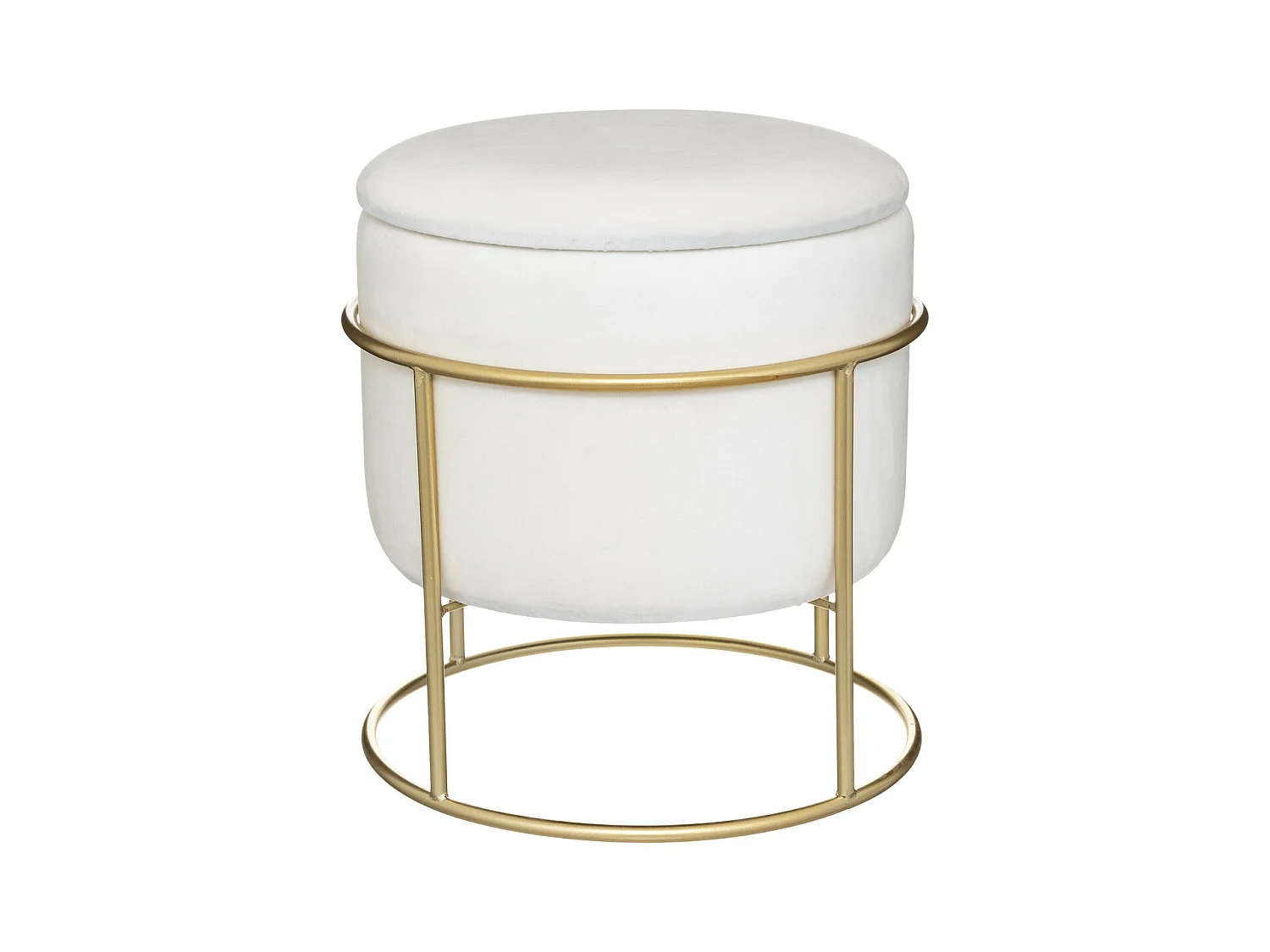 Pouf et Coffre de rangement en Velours Blanc Ivoire et support en métal D 42 x H 44 cm