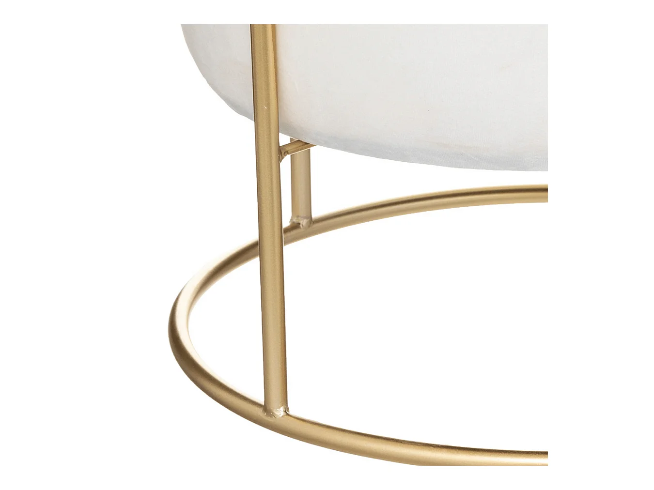 Pouf et Coffre de rangement en Velours Blanc Ivoire et support en métal D 42 x H 44 cm