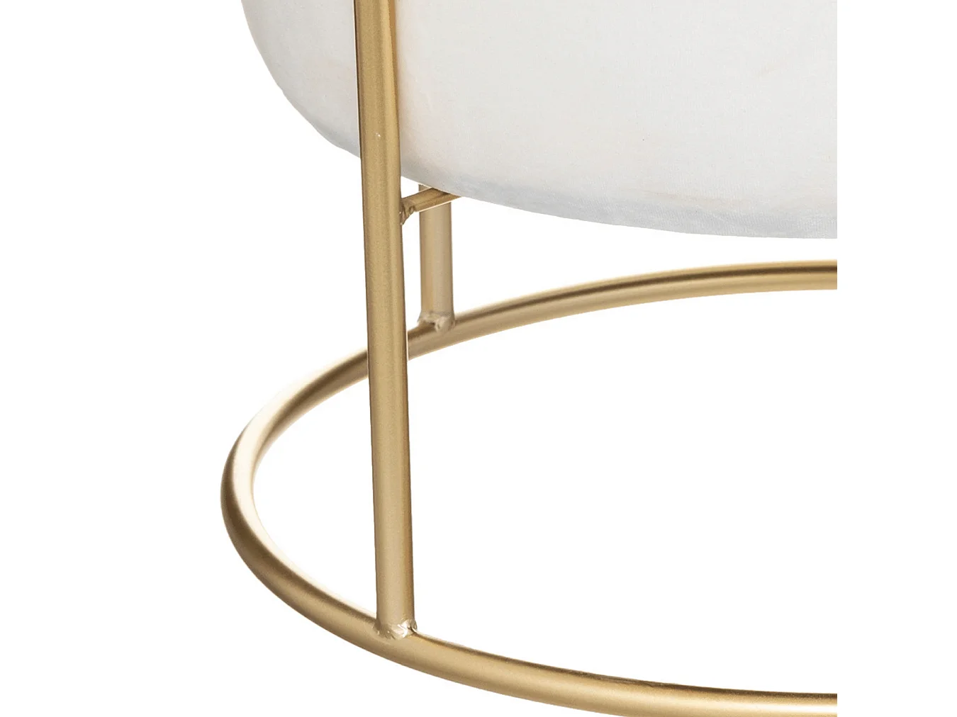 Pouf et Coffre de rangement en Velours Blanc Ivoire et support en métal D 42 x H 44 cm