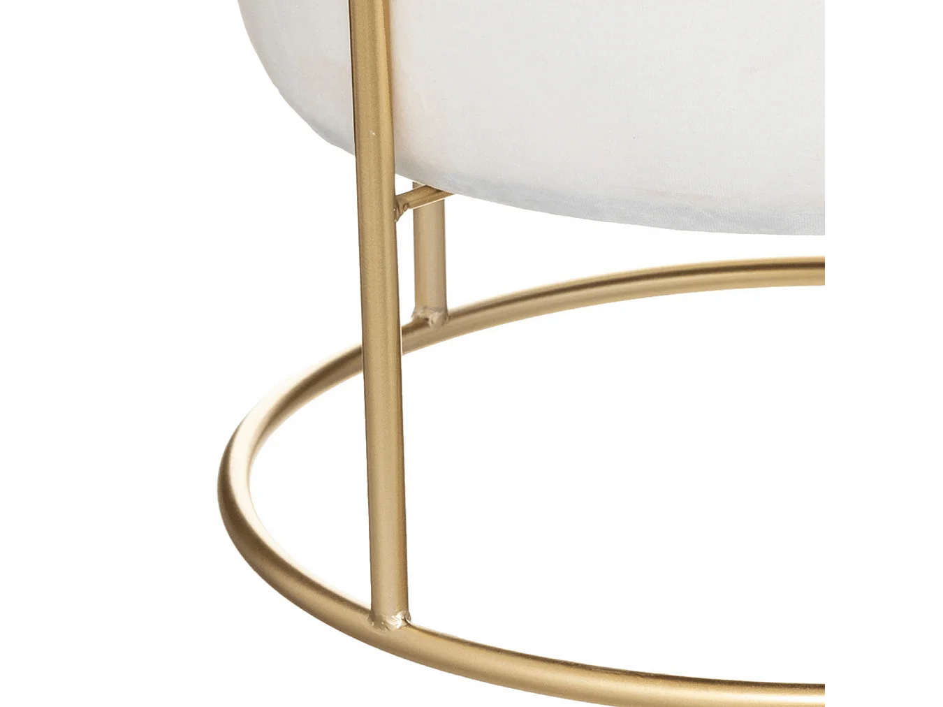 Pouf et Coffre de rangement en Velours Blanc Ivoire et support en métal D 42 x H 44 cm