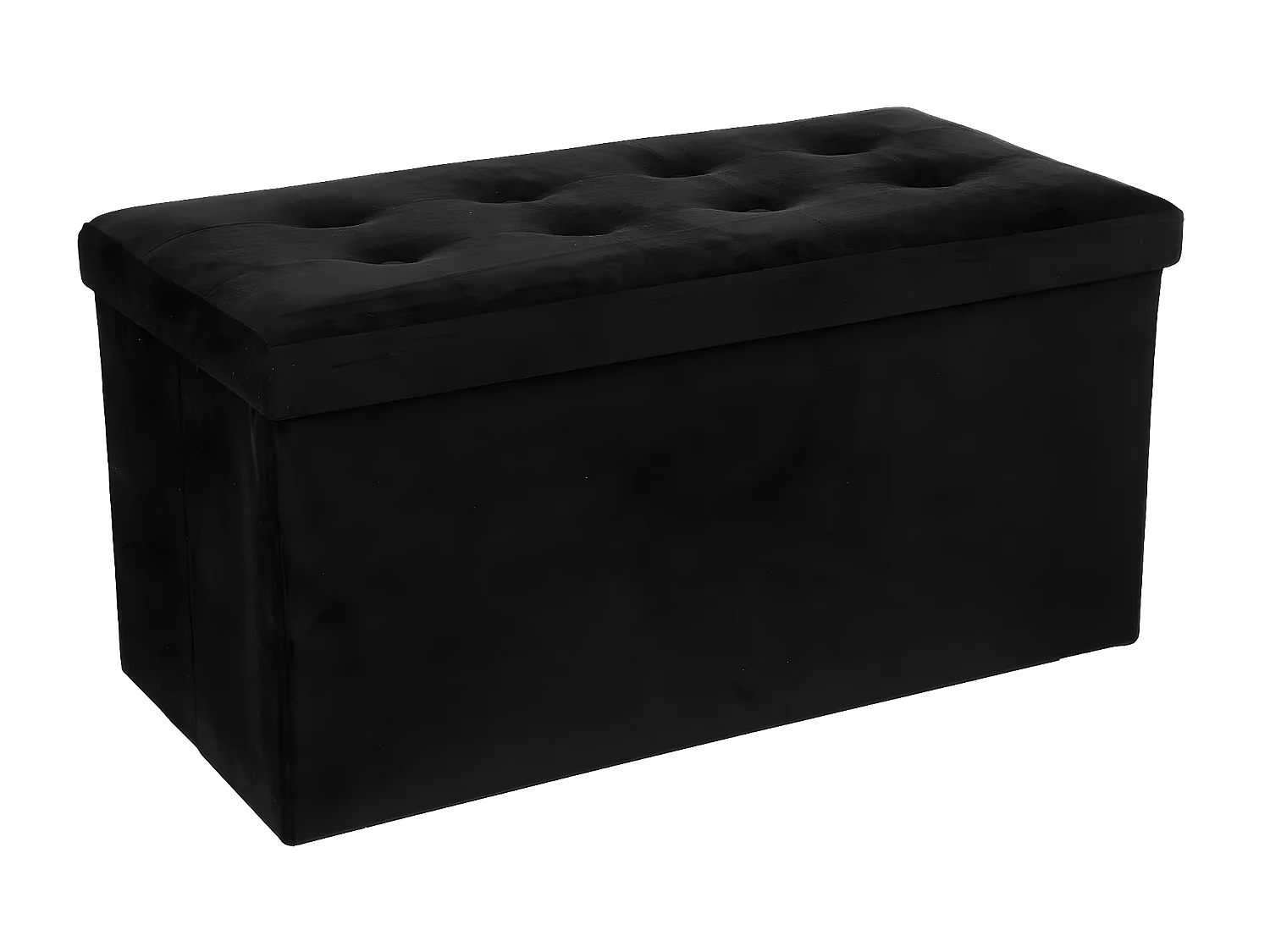 2 en 1 Pouf pliant double et coffre de rangement Velours noir 76 x H 38 cm