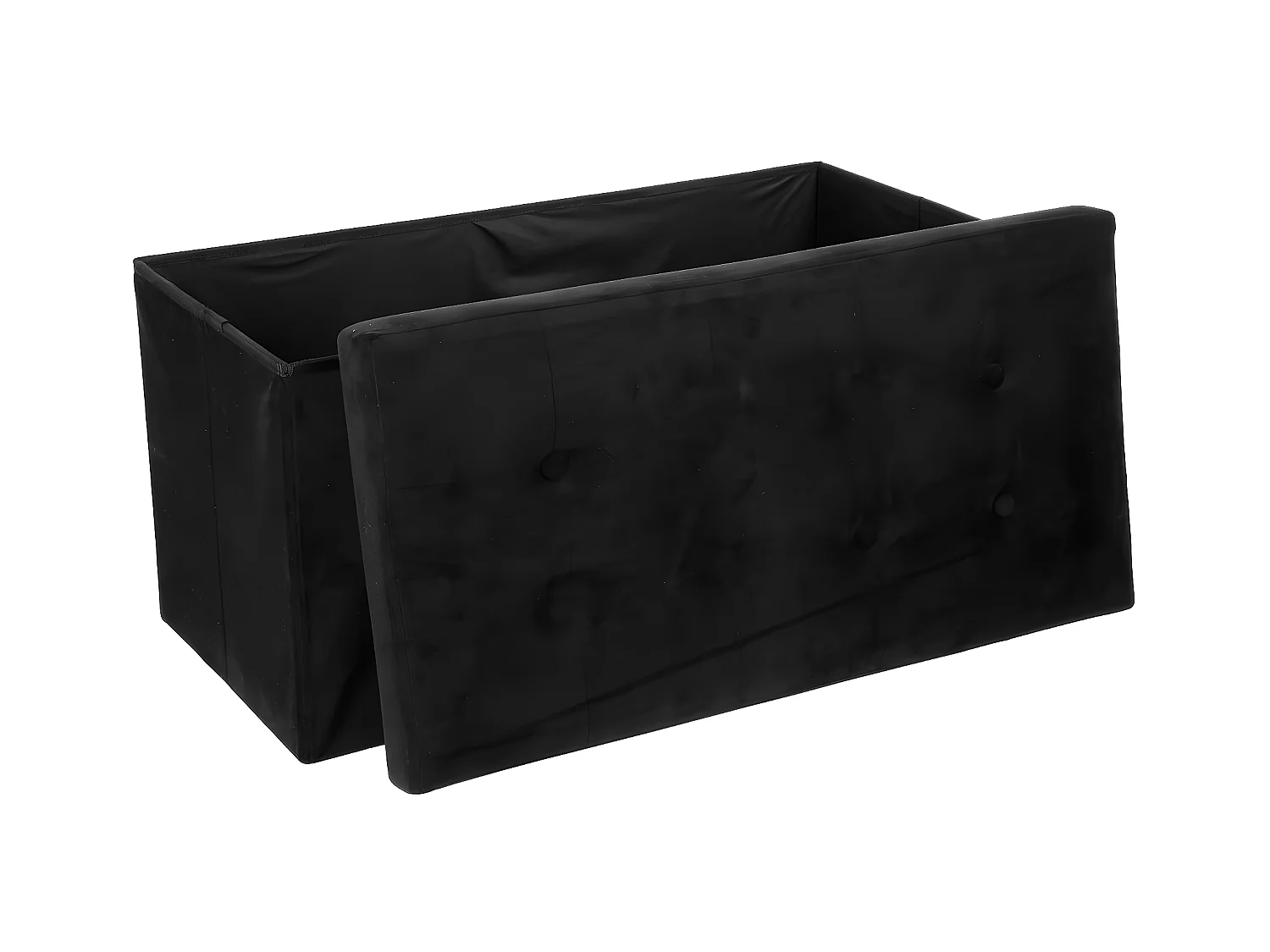 2 en 1 Pouf pliant double et coffre de rangement Velours noir 76 x H 38 cm