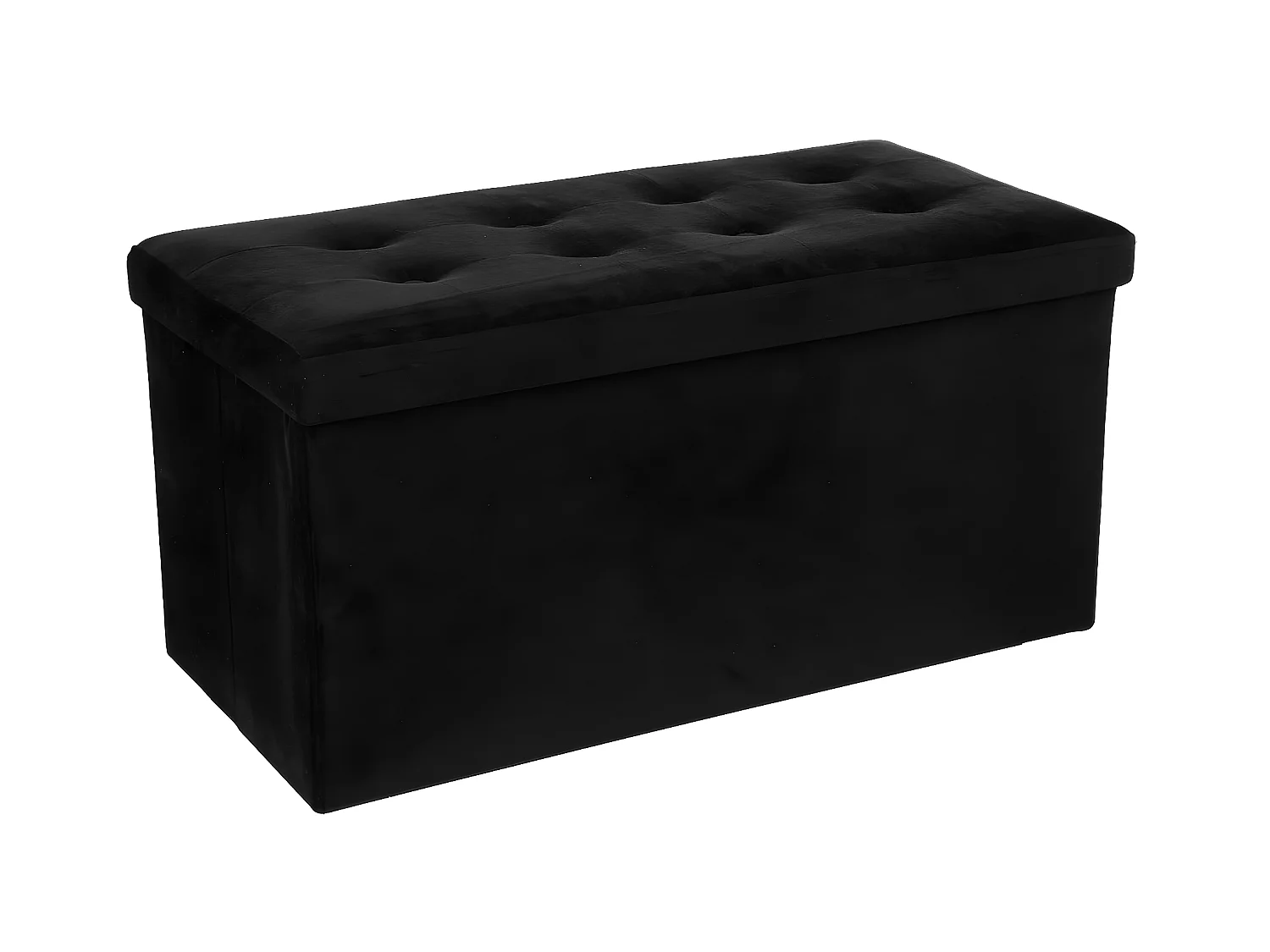 2 en 1 Pouf pliant double et coffre de rangement Velours noir 76 x H 38 cm