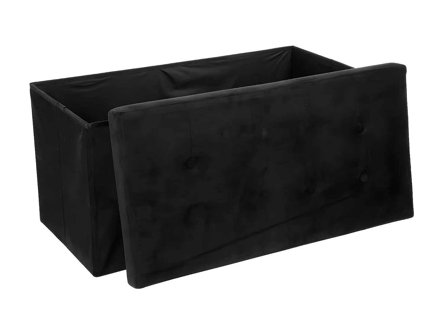 2 en 1 Pouf pliant double et coffre de rangement Velours noir 76 x H 38 cm