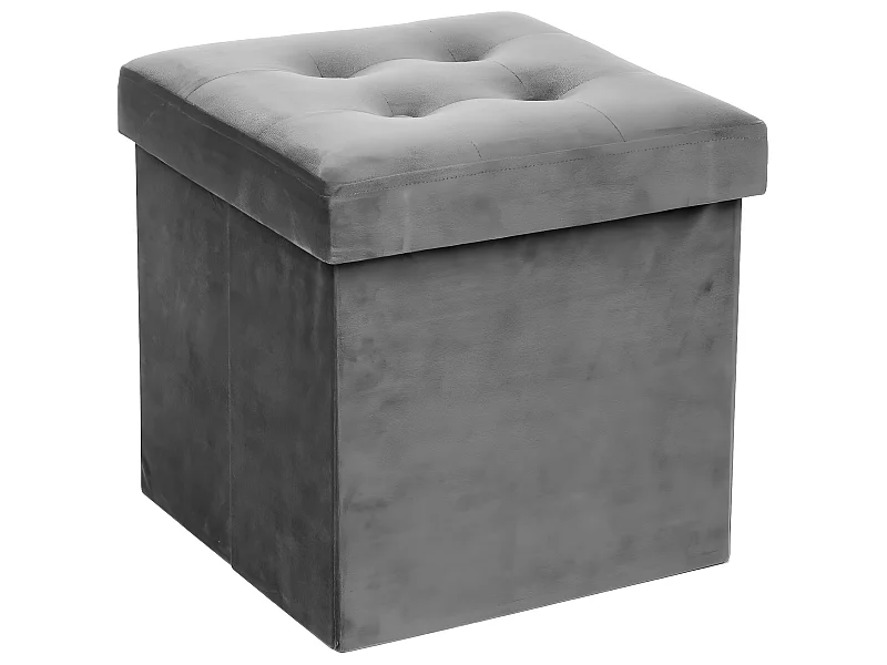 2 en 1 Pouf pliant et coffre de rangement Velours Gris  38 x 38 cm