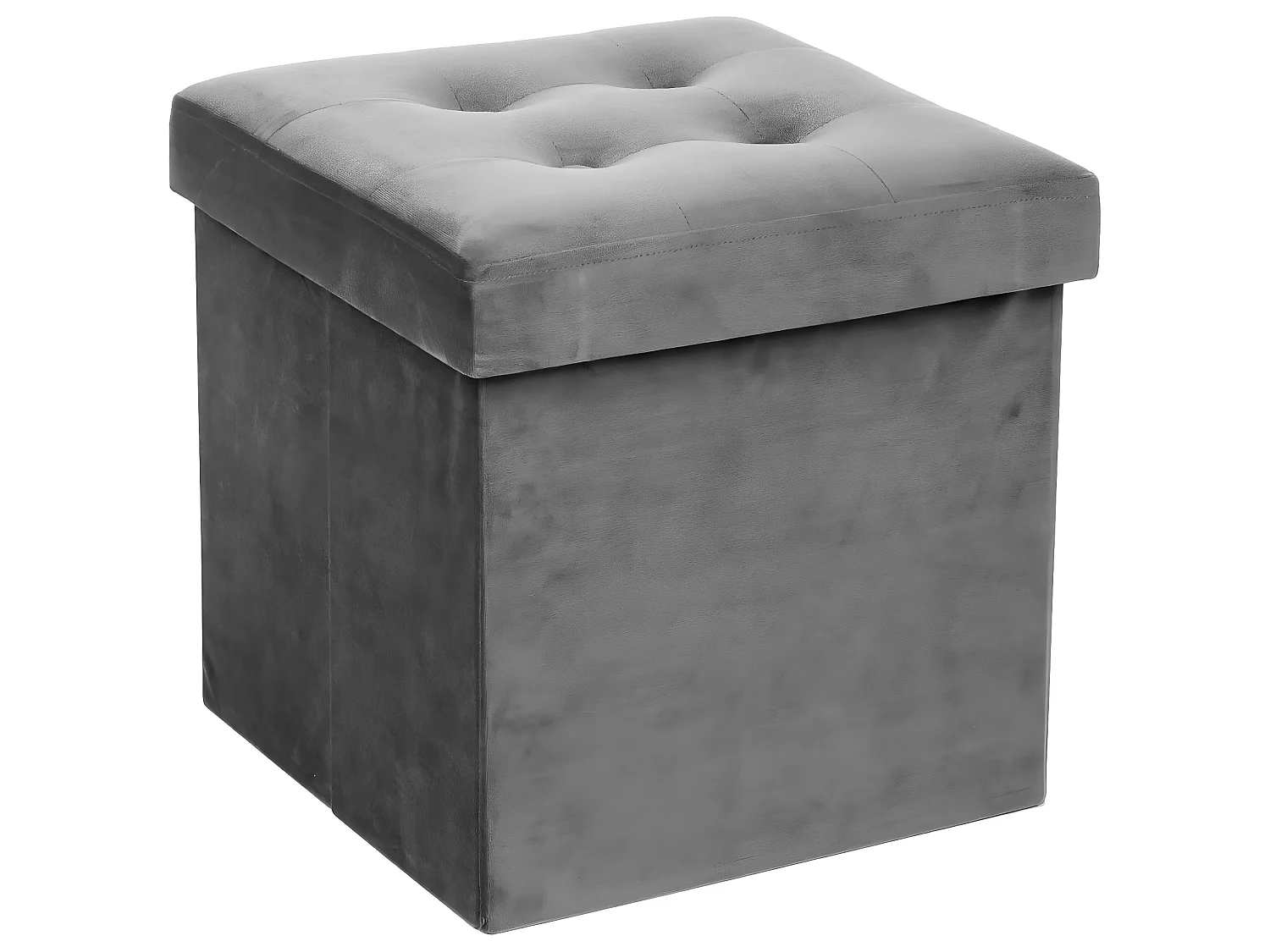 Pouf pliable Lysandre en velours - Gris - L 37,5 x P 37,5 x H 38,3 cm