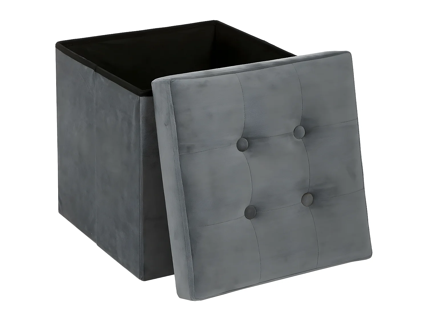 Pouf pliable Lysandre en velours - Gris - L 37,5 x P 37,5 x H 38,3 cm