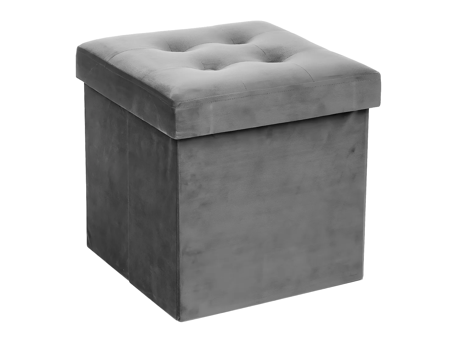 2 en 1 Pouf pliant et coffre de rangement Velours Gris  38 x 38 cm