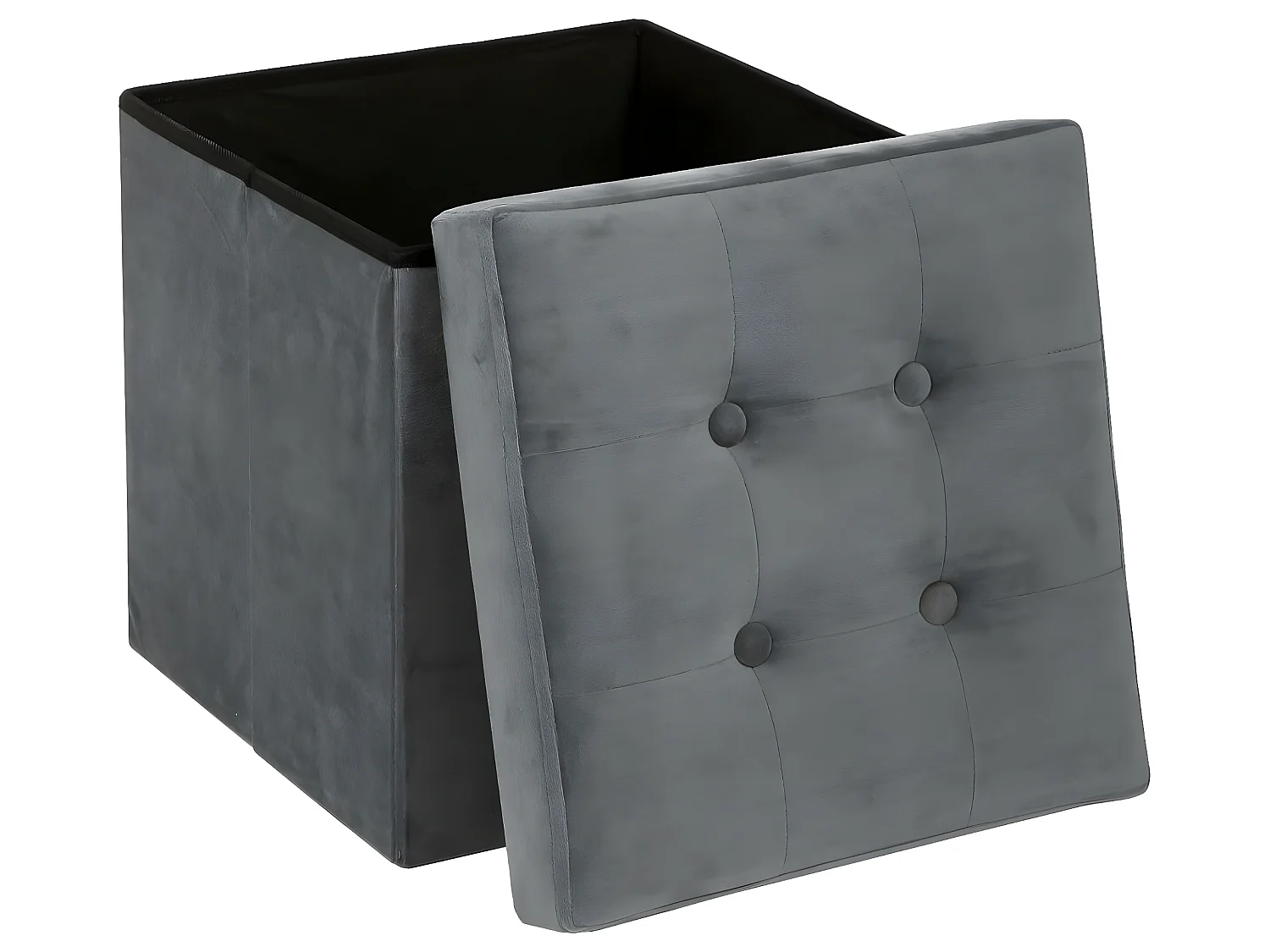 2 en 1 Pouf pliant et coffre de rangement Velours Gris  38 x 38 cm