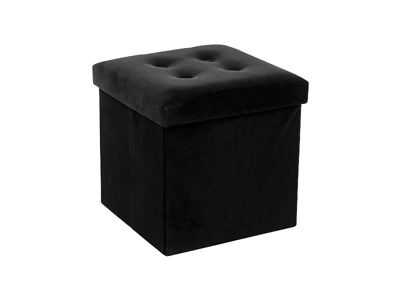 2 en 1 Pouf pliant et coffre de rangement Velours Noir 38 x 38 cm