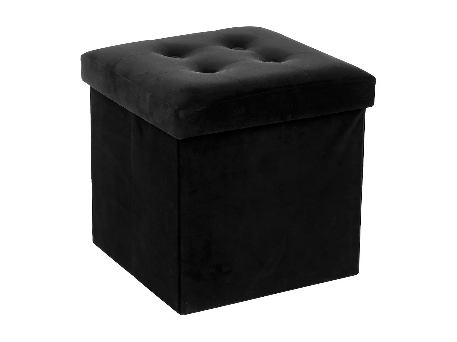 2 en 1 Pouf pliant et coffre de rangement Velours Noir 38 x 38 cm