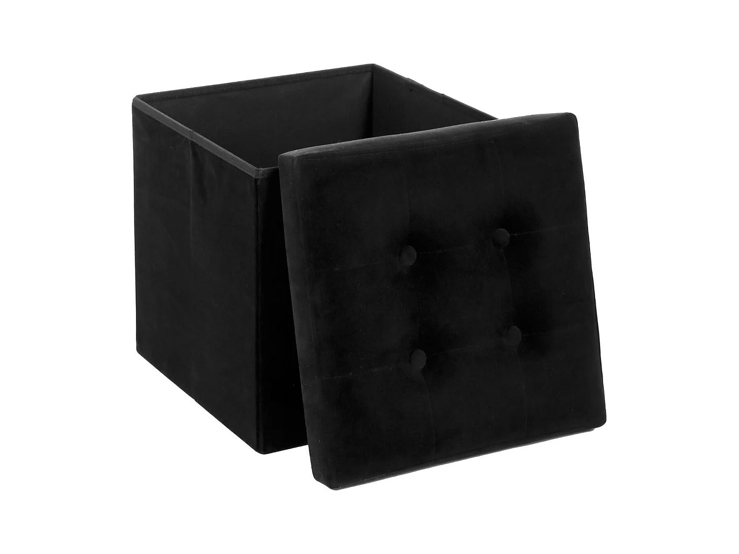 2 en 1 Pouf pliant et coffre de rangement Velours Noir 38 x 38 cm