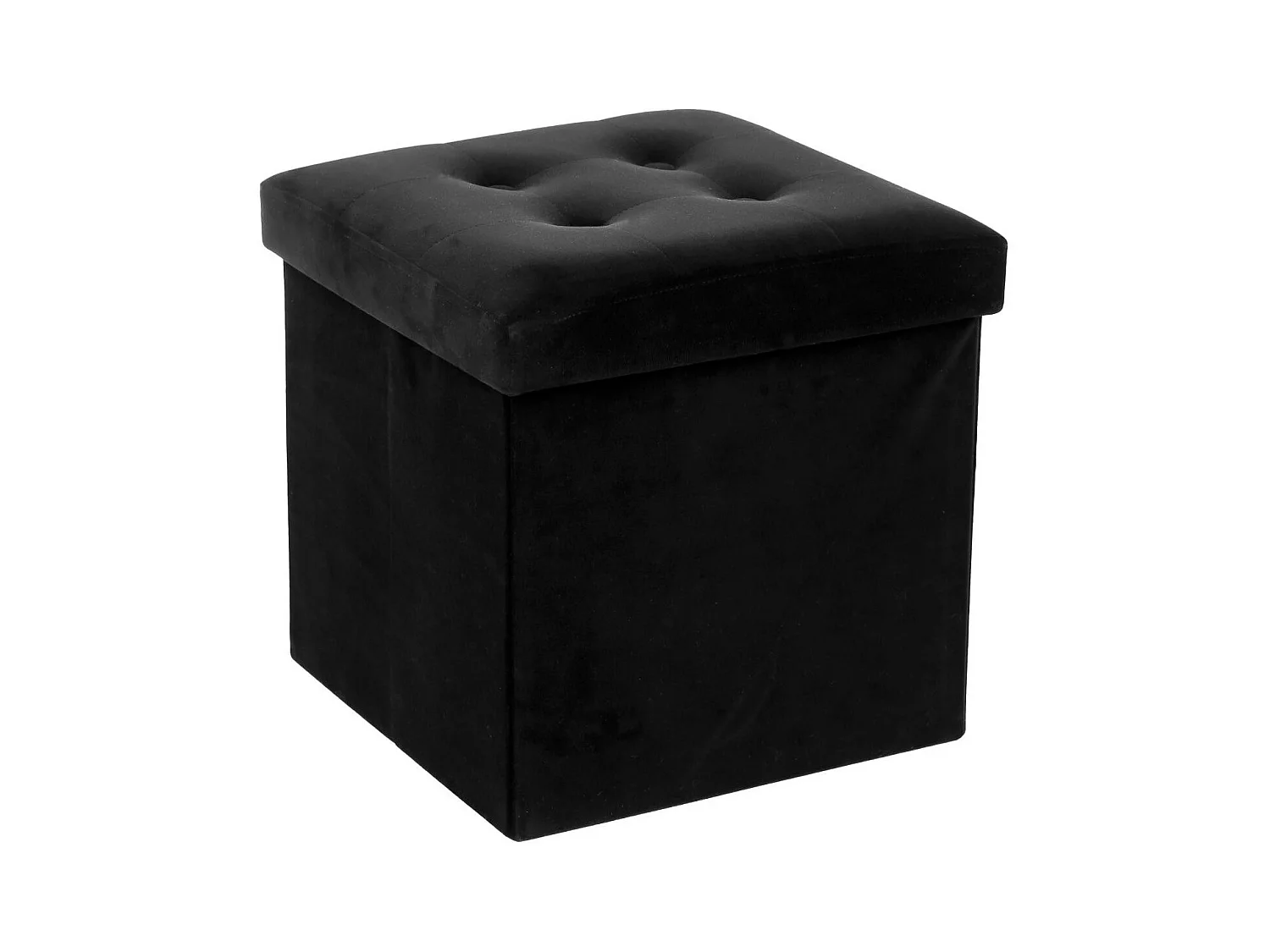 2 en 1 Pouf pliant et coffre de rangement Velours Noir 38 x 38 cm