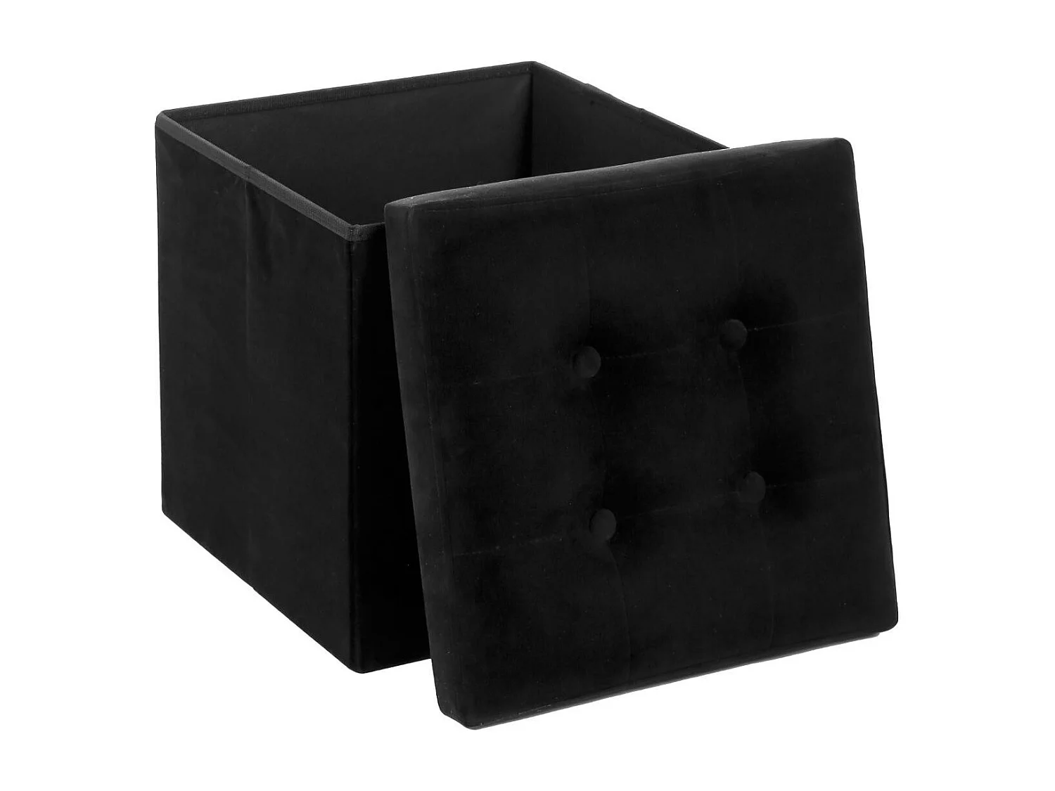 2 en 1 Pouf pliant et coffre de rangement Velours Noir 38 x 38 cm