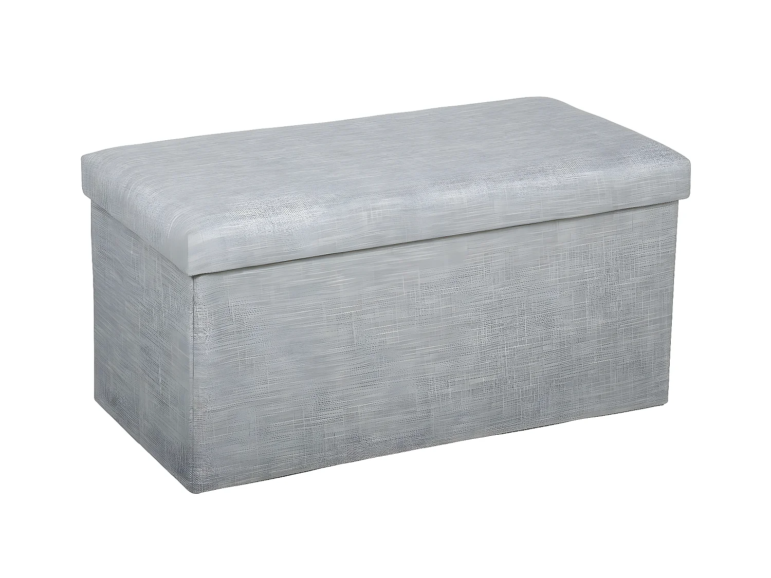 2 en 1 Pouf pliant double et coffre de rangement Gris clair aspect Lin 76.6 x H 37.5 cm