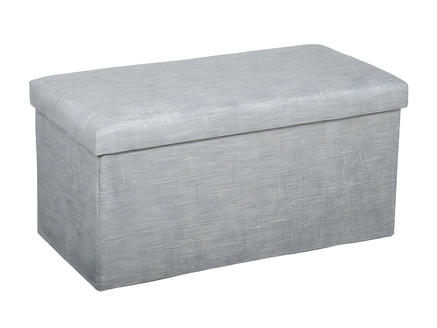 2 en 1 Pouf pliant double et coffre de rangement Gris clair aspect Lin 76.6 x H 37.5 cm