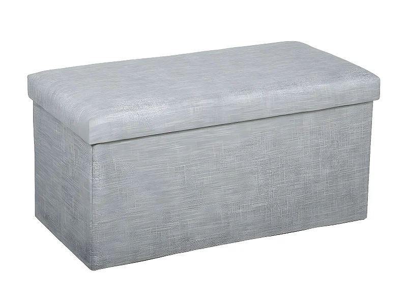 2 en 1 Pouf pliant double et coffre de rangement Gris clair aspect Lin 76.6 x H 37.5 cm