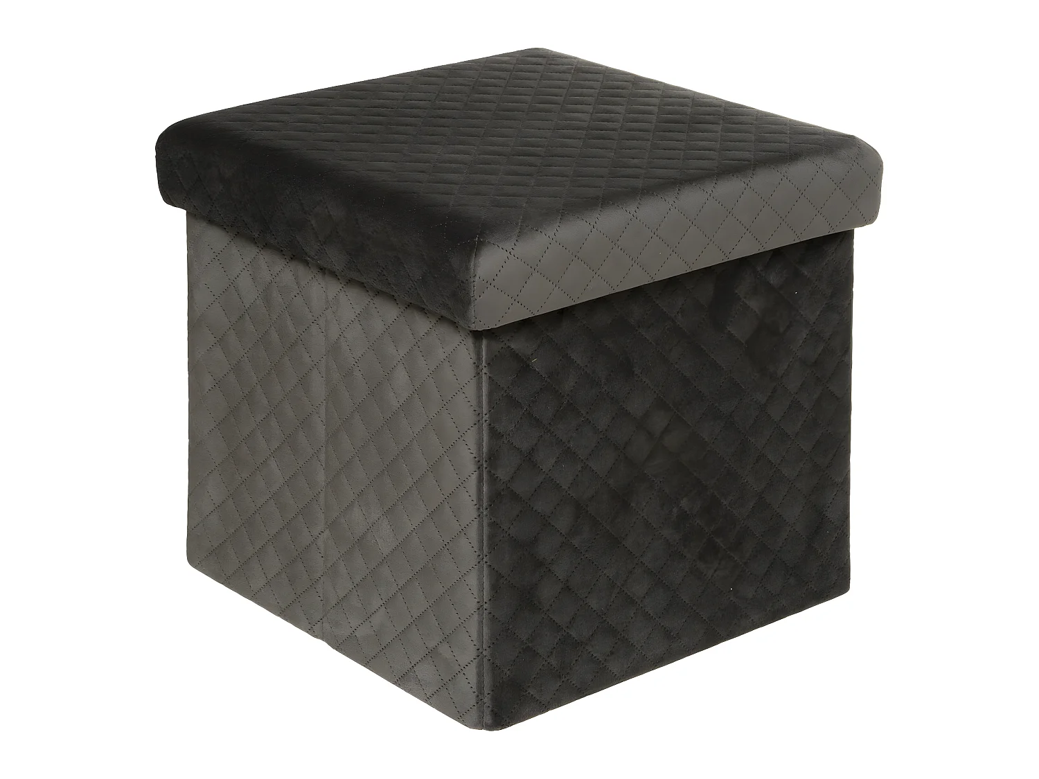 2 en 1 Pouf et Coffre de rangement en velours Gris 31 x 31 cm