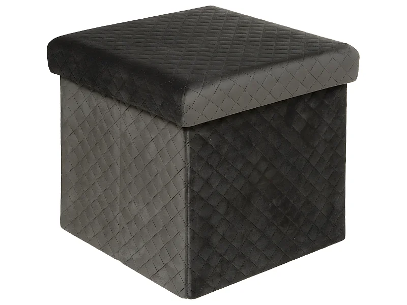 2 en 1 Pouf et Coffre de rangement en velours Gris 31 x 31 cm