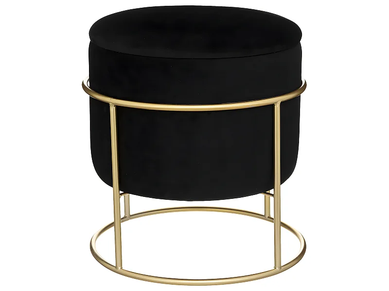 Pouf et Coffre de rangement en Velours Noir et support en métal D 42 x H 44 cm