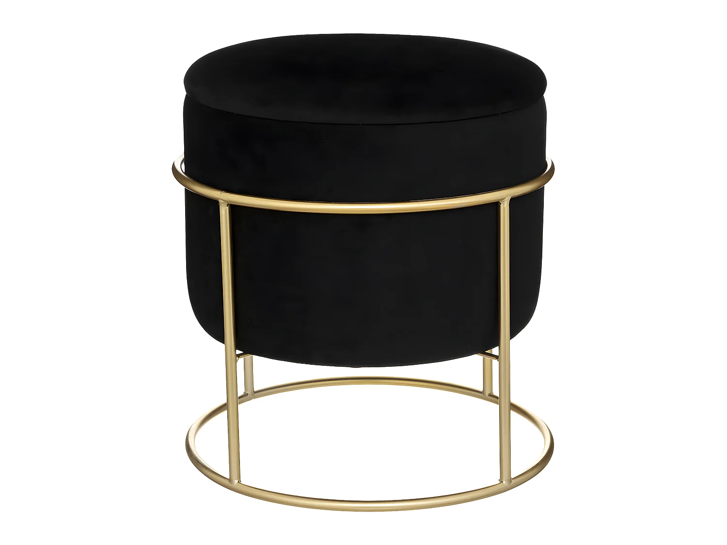 Pouf et Coffre de rangement en Velours Noir et support en métal D 42 x H 44 cm