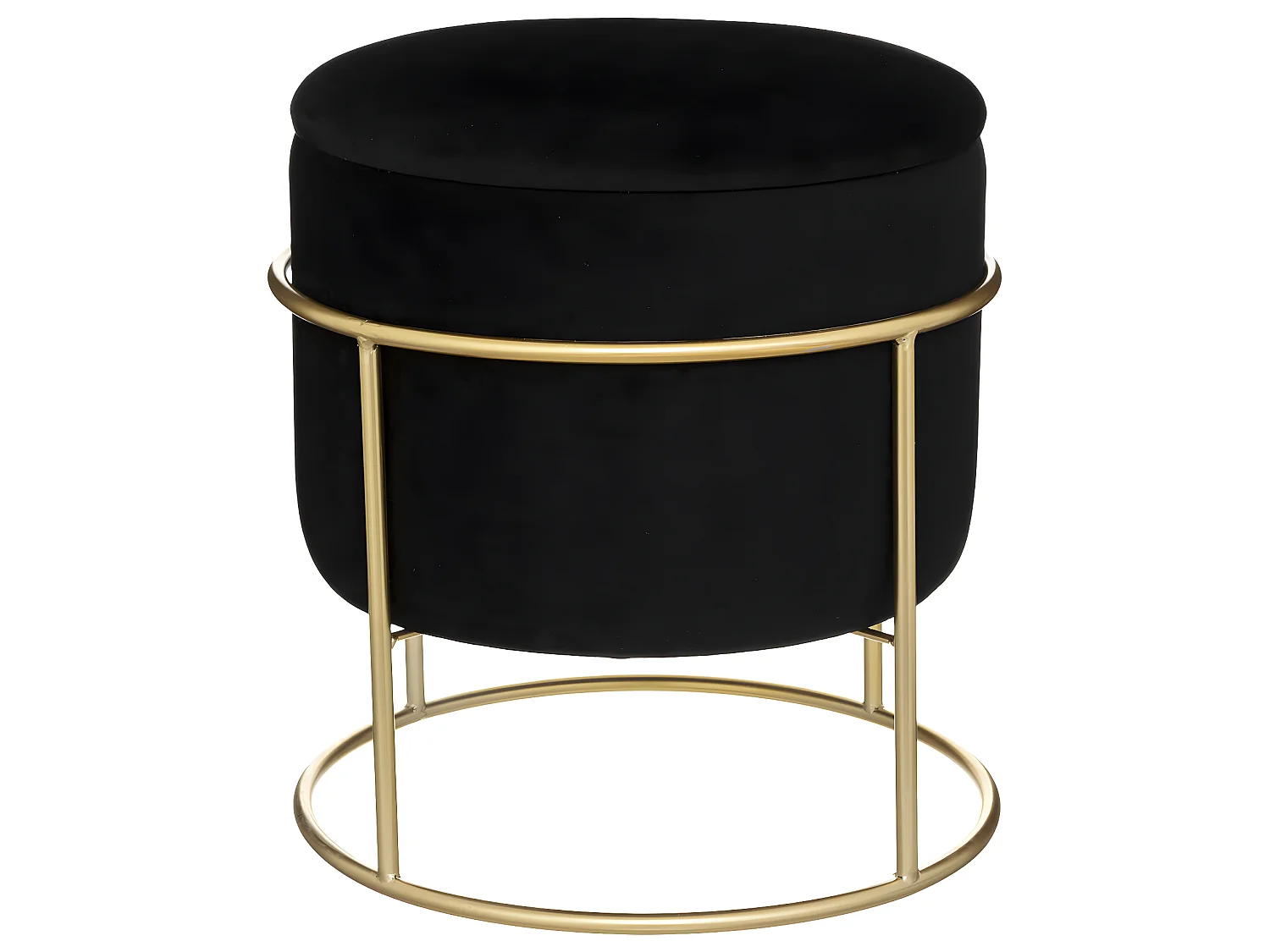 Pouf et Coffre de rangement en Velours Noir et support en métal D 42 x H 44 cm