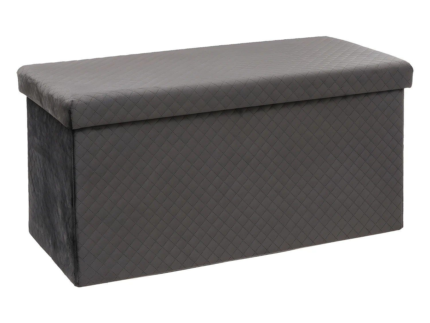 2 en 1 Pouf pliant double et Coffre de rangement en Velours Gris 76 x 38 cm