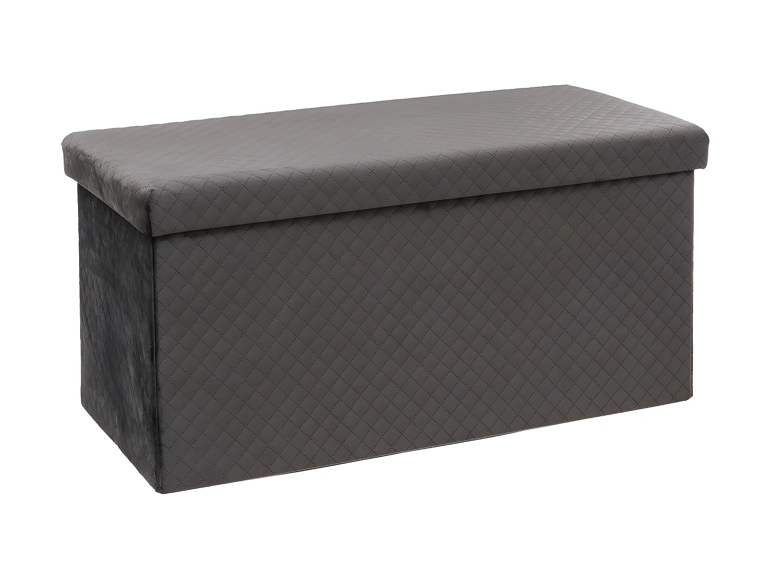 2 en 1 Pouf pliant double et Coffre de rangement en Velours Gris 76 x 38 cm