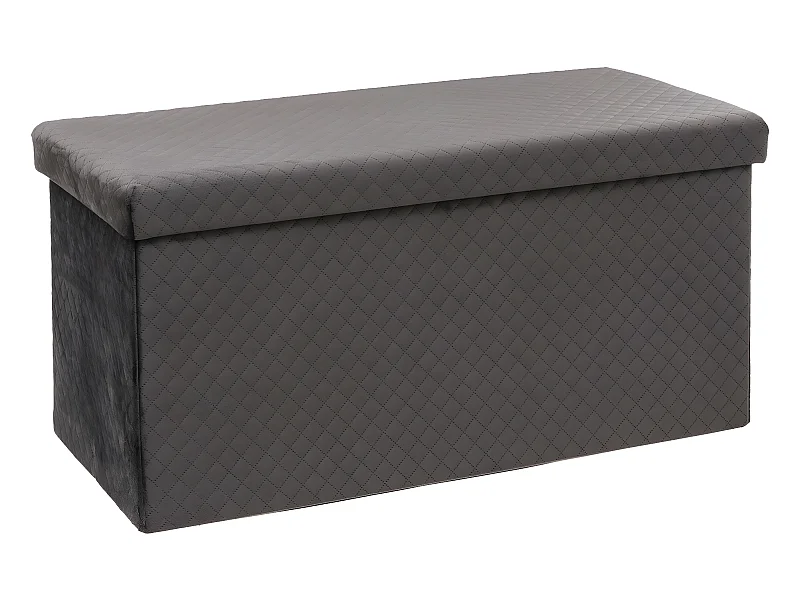 2 en 1 Pouf pliant double et Coffre de rangement en Velours Gris 76 x 38 cm