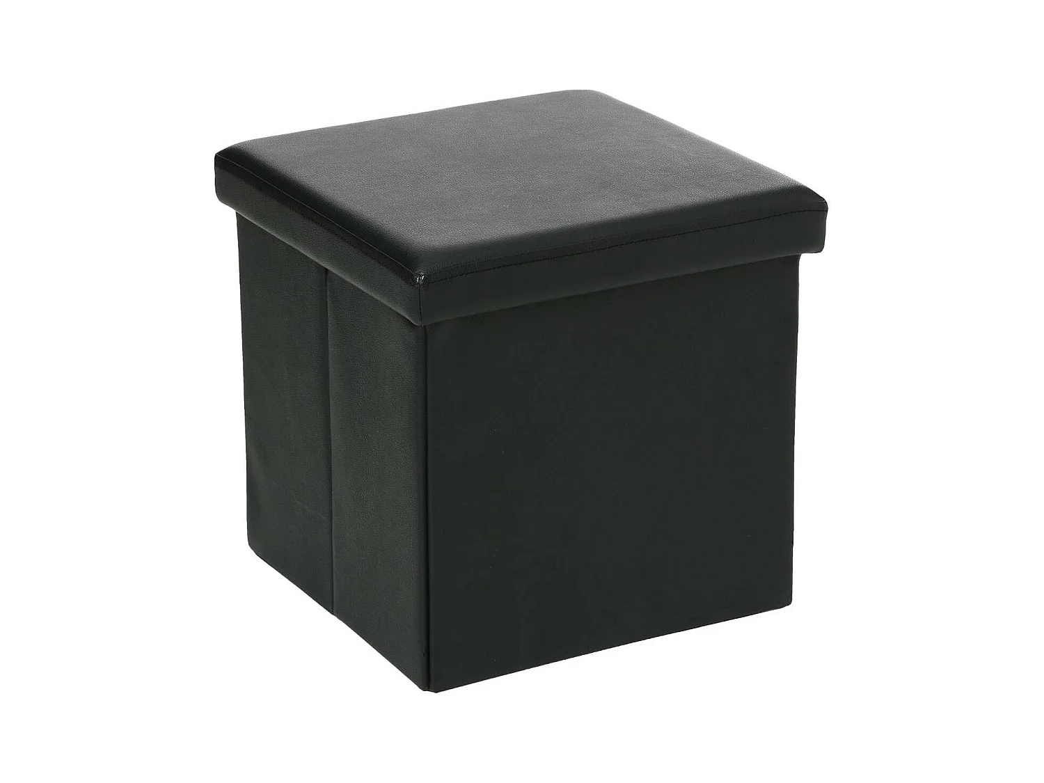 2 en 1 Pouf pliant et coffre de rangement Vinyle Noir  38 x H 37.5 cm