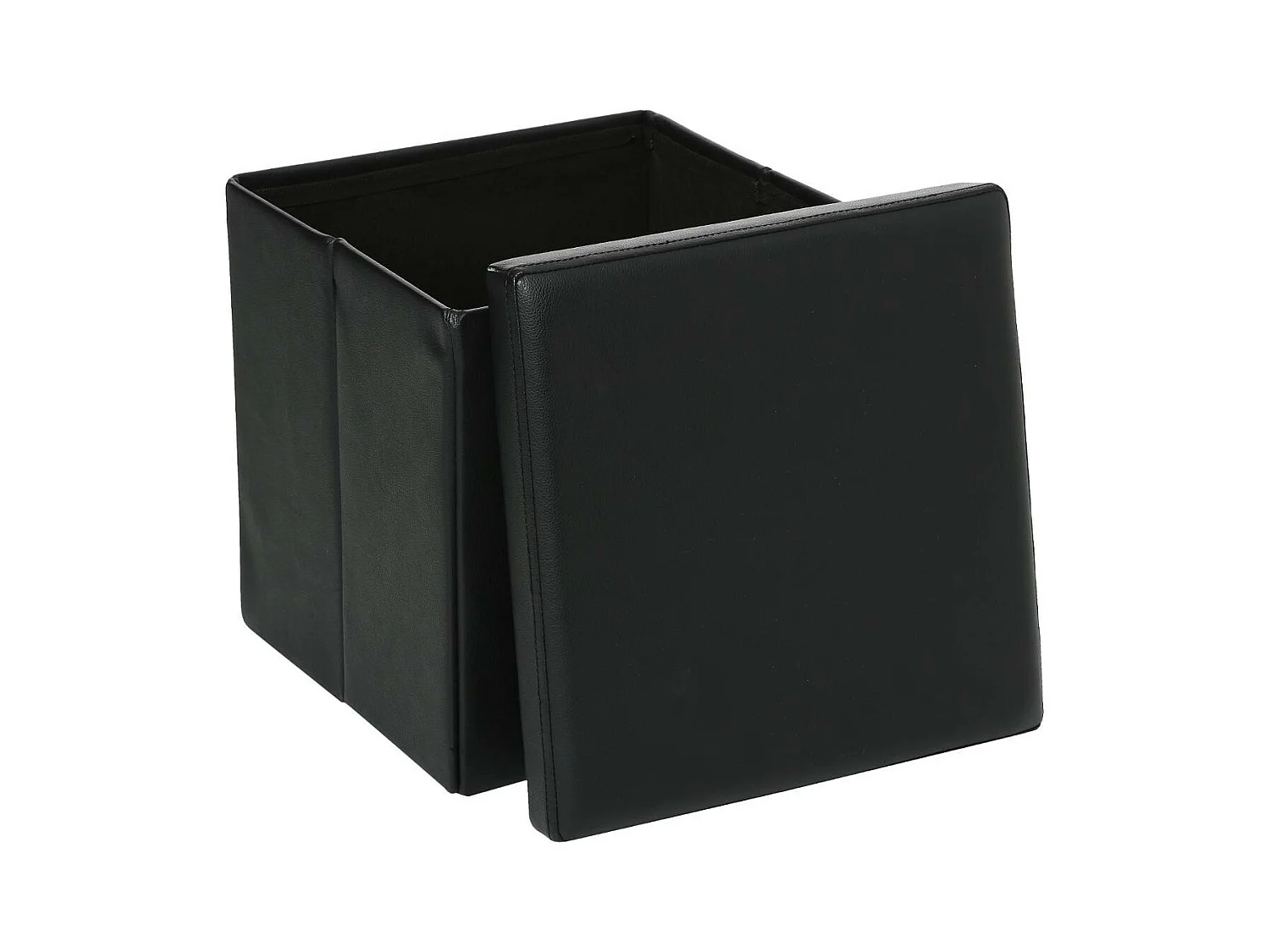 2 en 1 Pouf pliant et coffre de rangement Vinyle Noir  38 x H 37.5 cm