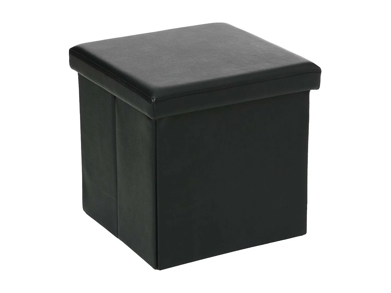 2 en 1 Pouf pliant et coffre de rangement Vinyle Noir  38 x H 37.5 cm