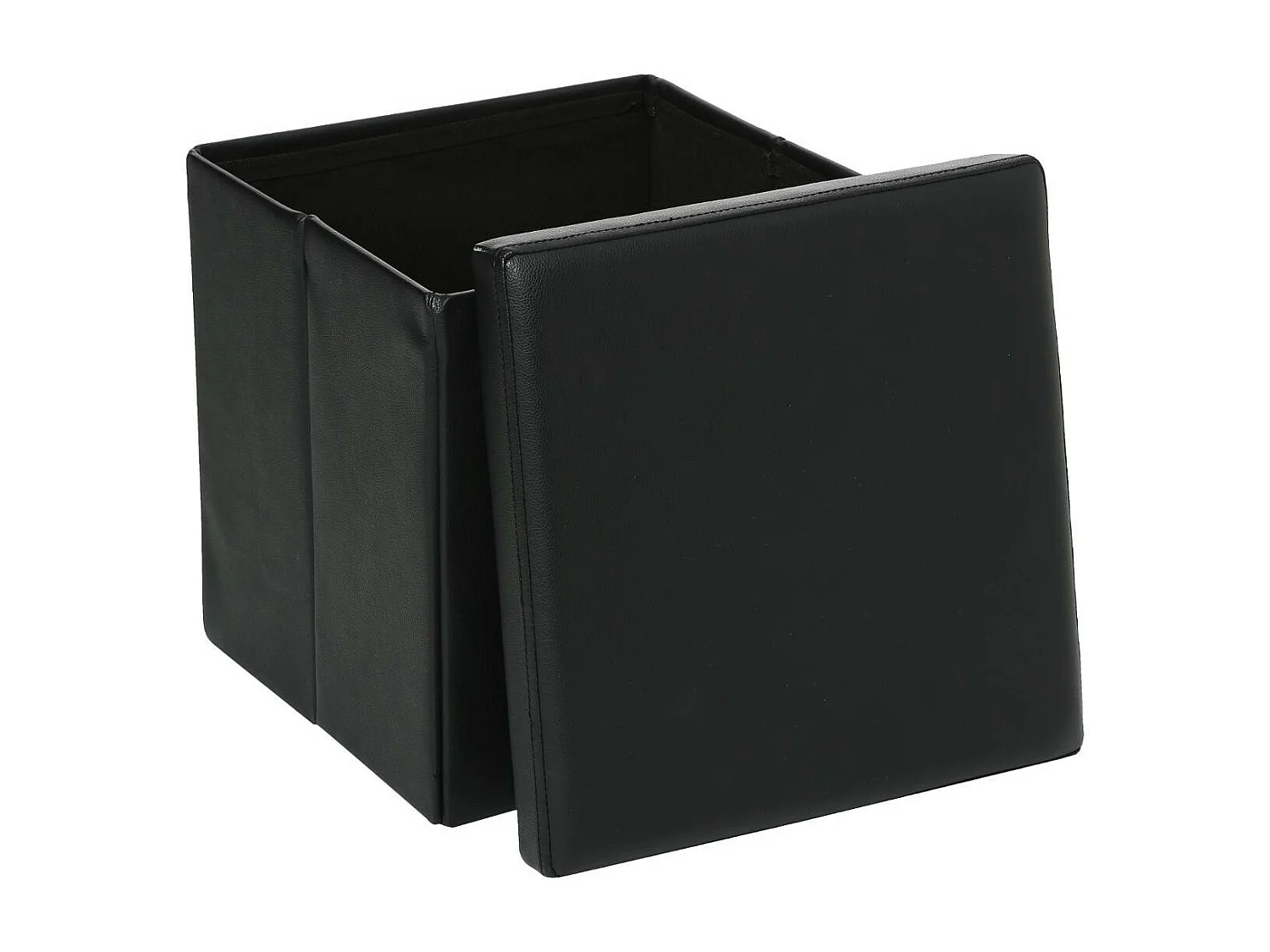 2 en 1 Pouf pliant et coffre de rangement Vinyle Noir  38 x H 37.5 cm