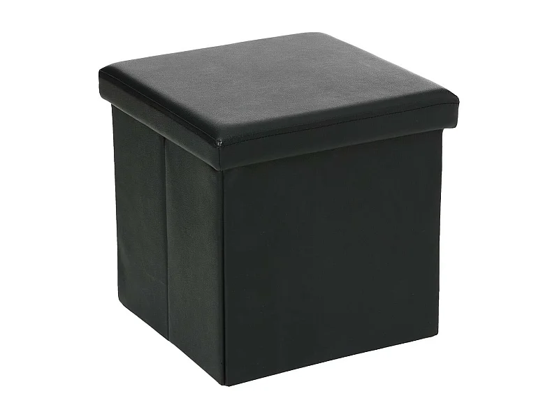 2 en 1 Pouf pliant et coffre de rangement Vinyle Noir  38 x H 37.5 cm