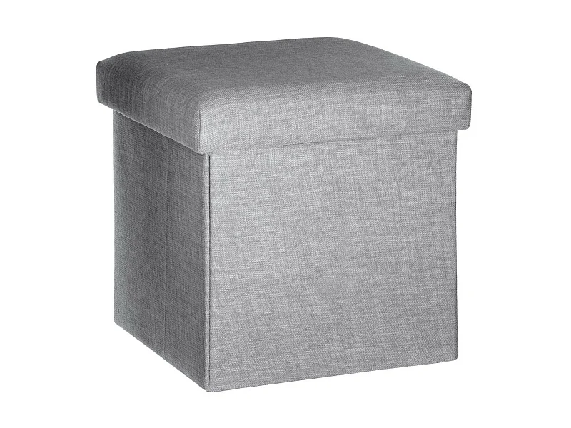 2 en 1 Pouf pliant et coffre de rangement Gris clair aspect Lin 38 x 38 cm