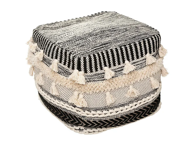 Pouf en tissu motif en relief avec pompons 45 x 45 cm