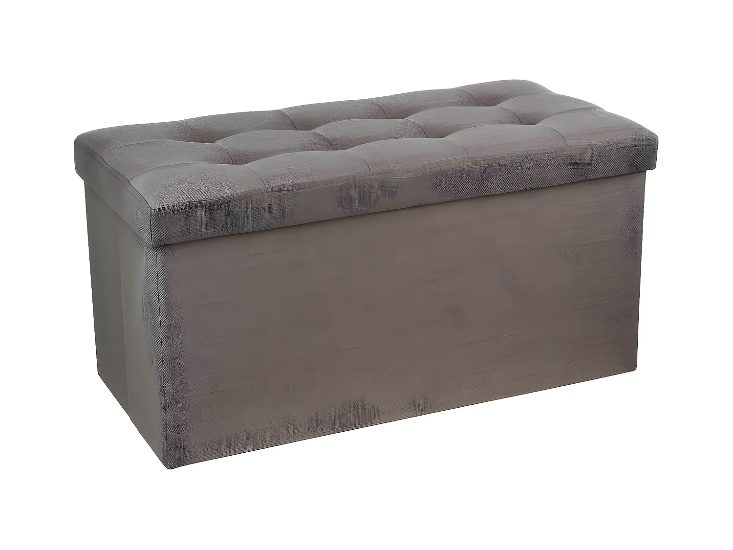 2 en 1 Pouf pliant double et coffre de rangement Gris taupe aspect Lin 76 x H 38 cm