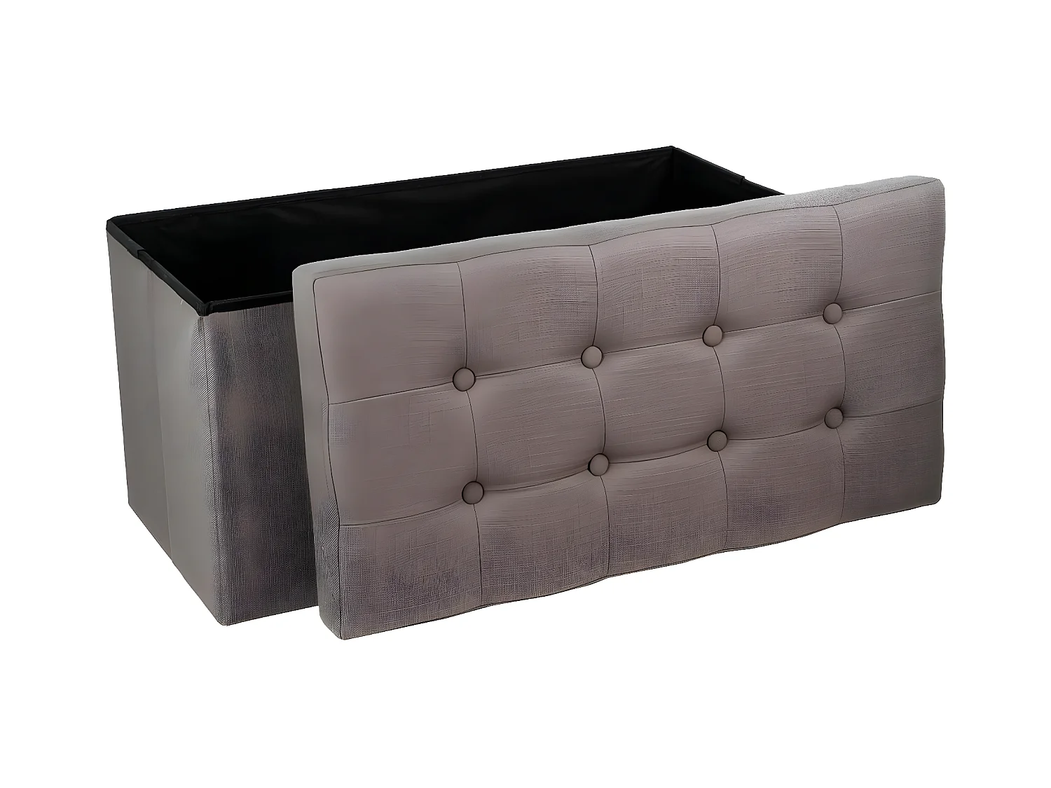 2 en 1 Pouf pliant double et coffre de rangement Gris taupe aspect Lin 76 x H 38 cm