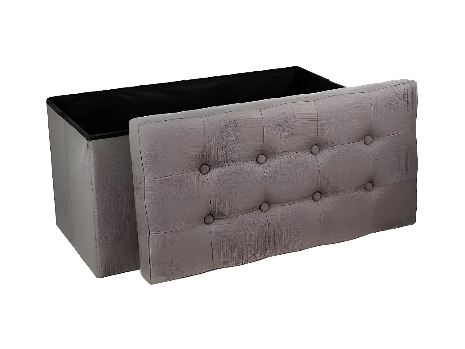 2 en 1 Pouf pliant double et coffre de rangement Gris taupe aspect Lin 76 x H 38 cm