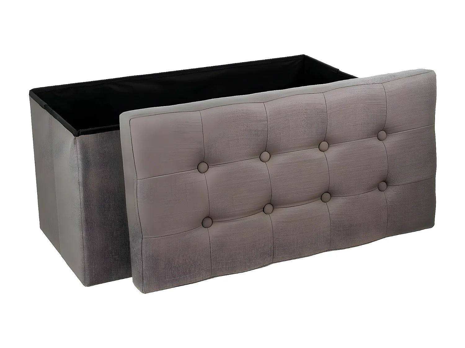 2 en 1 Pouf pliant double et coffre de rangement Gris taupe aspect Lin 76 x H 38 cm