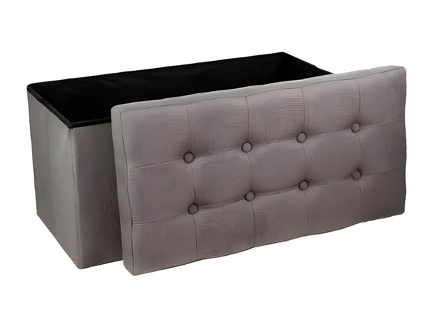 2 en 1 Pouf pliant double et coffre de rangement Gris taupe aspect Lin 76 x H 38 cm