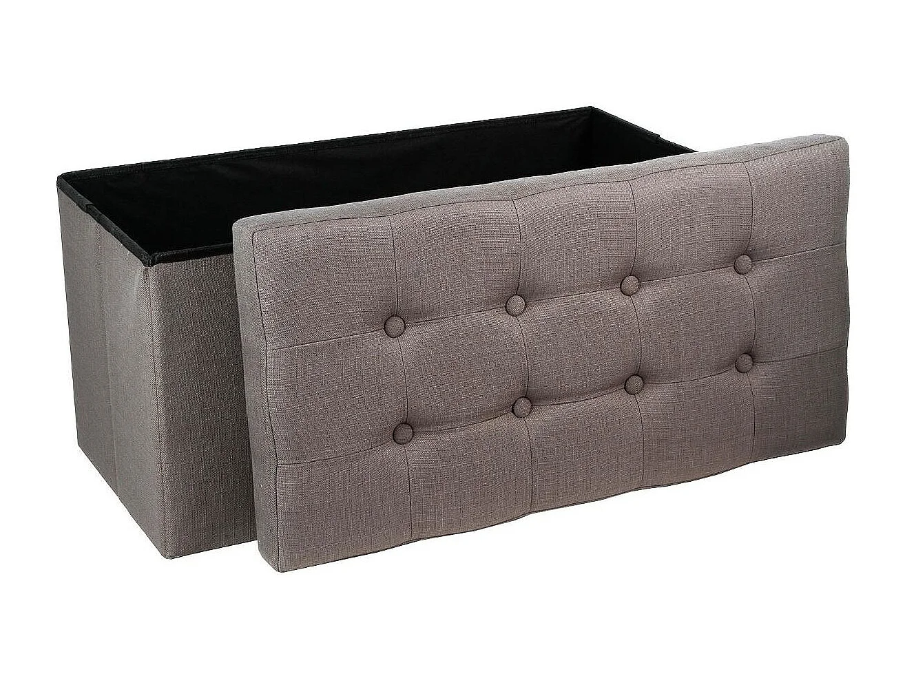 2 en 1 Pouf pliant double et coffre de rangement Gris taupe aspect Lin 76 x H 38 cm