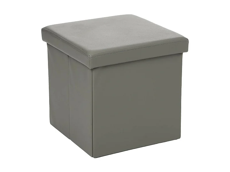 2 en 1 Pouf pliant et coffre de rangement Vinyle Gris 38 x H 37.5 cm