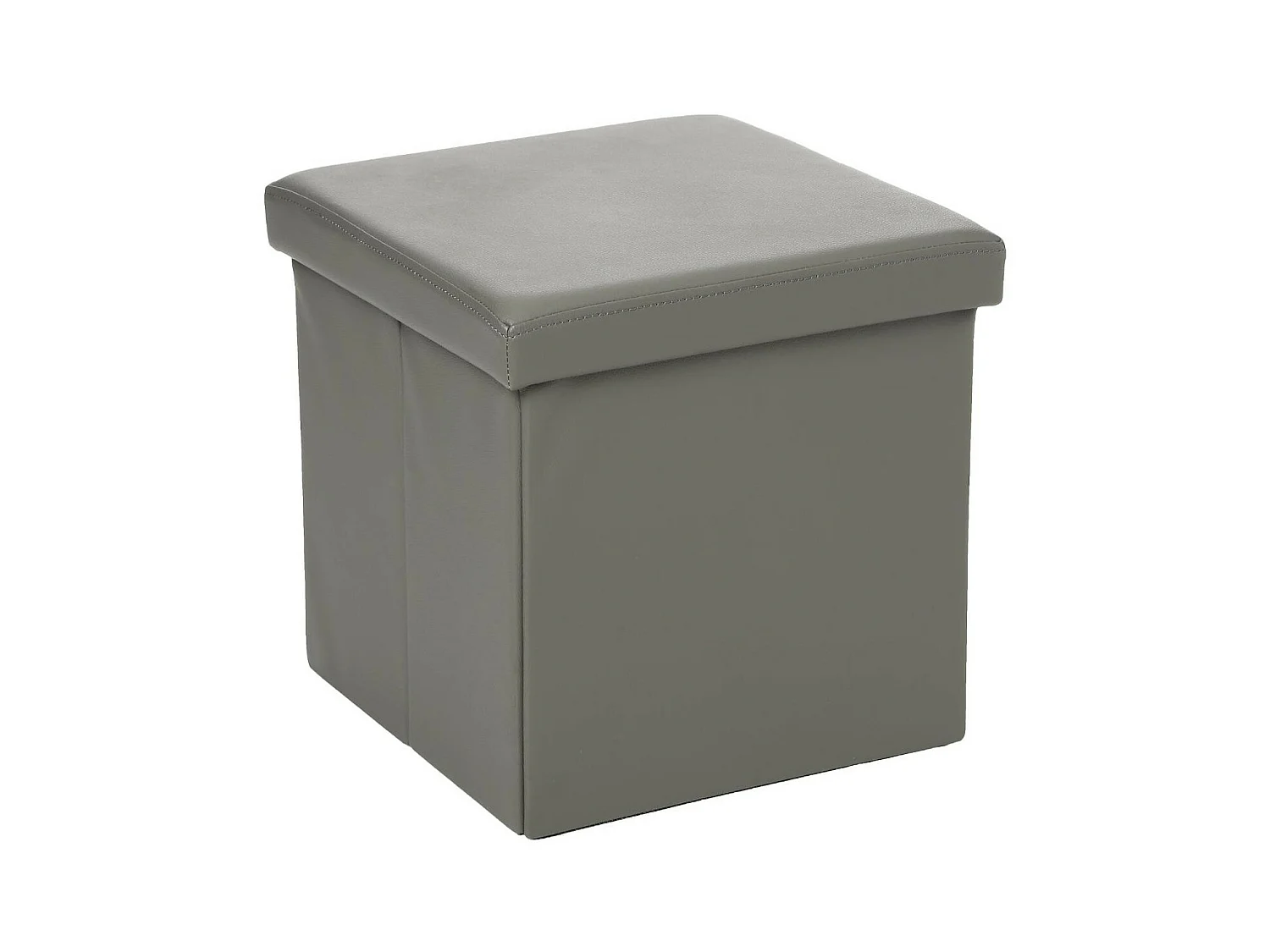 2 en 1 Pouf pliant et coffre de rangement Vinyle Gris 38 x H 37.5 cm